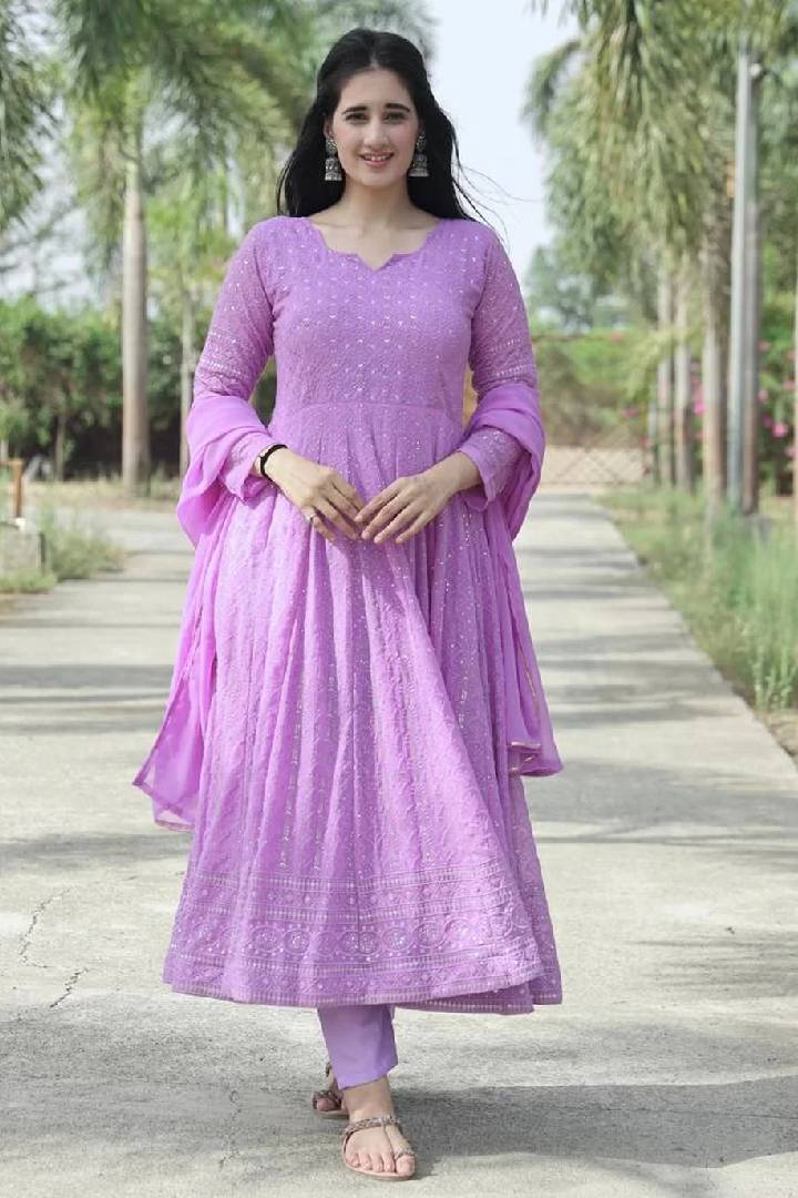 Lavender Faux Georgette Salwar Suit